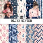 Blush Winter Seamless Patterns, Christmas JPEG, Snowflake pattern, Christmas tree, Poinsettia repeating pattern, Digital scrapbook paper