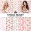 Orchid Resort Seamless Patterns, Summertime JPEG, Wellness spa pattern, Pebble, Shell, Orchid repeating pattern, Digital scrapbook paper
