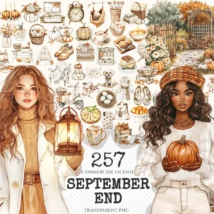 September End Watercolor Clipart Set - 253+ transparent PNG, Cozy autumn graphics, Cottagecore, pumpkin png, Commercial use,Digital download