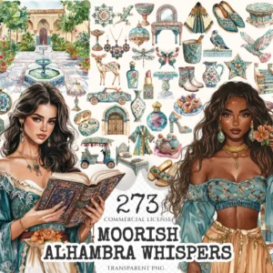 Moorish Alhambra Whispers Watercolor Clipart Set - 270+ transparent PNG, Historic spanish art, Moorish png, Commercial use, Digital download