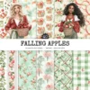 Falling Apples Seamless Patterns, Cozy autumn JPEG, Apples pattern, Pie, Leaves, Apple Gingham repeating pattern, Digital scrapbook paper