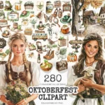 Oktoberfest Watercolor Clipart Set - 275+ transparent PNG, Mountain autumn illustration, Alpine autumn art, Commercial use, Digital download