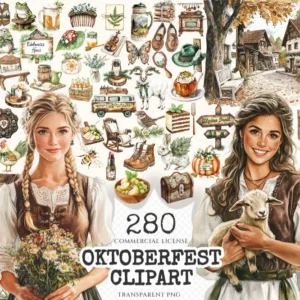 Oktoberfest Watercolor Clipart Set - 275+ transparent PNG, Mountain autumn illustration, Alpine autumn art, Commercial use, Digital download