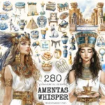Amentas Whisper Watercolor Clipart Set - 275+ transparent PNG, Ancient egypt illustrations, Pharaohs art, Commercial use, Digital download