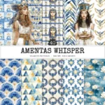 Amentas Whisper Seamless Patterns, Ancient egypt JPEG, Pyramid pattern, Falcon, Egyptian, Lotus repeating pattern, Digital scrapbook paper
