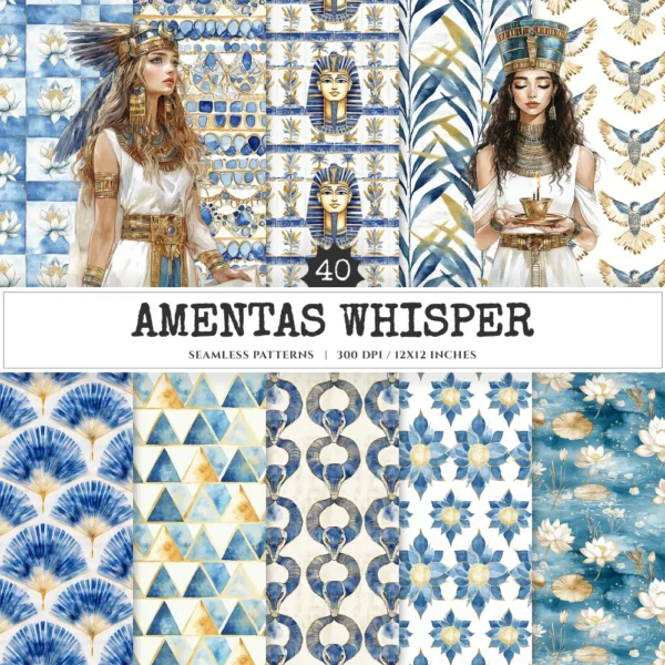 Amentas Whisper Seamless Patterns, Ancient egypt JPEG, Pyramid pattern, Falcon, Egyptian, Lotus repeating pattern, Digital scrapbook paper