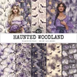 Haunted Woodland Seamless Patterns, Creepy woodland JPEG, Raven pattern, Halloween, Gothic rose repeating pattern, Digital scrapbook paper