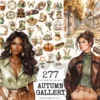 Autumn Gallery Watercolor Clipart Set - 272+ transparent PNG, Fall fashion graphics, Autumn museum images, Commercial use, Digital download