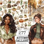Autumn Gallery Watercolor Clipart Set - 272+ transparent PNG, Fall fashion graphics, Autumn museum images, Commercial use, Digital download