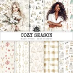 Cozy Season Seamless Patterns, JPEG, Winter cottage pattern, Gift boxes, Candy cane, Snowflake repeating pattern, Digital scrapbook paper