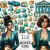 Money Girl Clipart Set - 100+ transparent PNG, Finance planning illustrations, Bank cash printables, Commercial use, Digital download