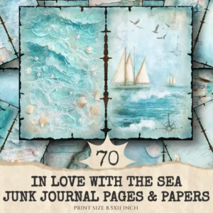 In Love With The Sea Junk Journal Pages & Papers - Ocean waves journal paper, Summer digital background, Junk Journal Kit, Digital download (Copy)