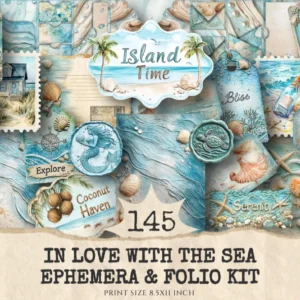 In Love With The Sea Junk Journal Ephemera & Folio Kit - Ocean waves journal, Summer digital ephemera, Junk Journal Kit, Digital download