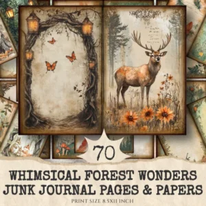 Whimsical Forest Wonders Junk Journal Pages & Papers - Forest creatures journal paper, Natural background, Junk Journal Kit,Digital download