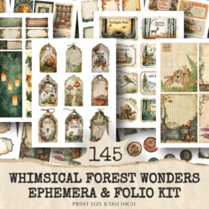 Whimsical Forest Wonders Junk Journal Ephemera & Folio Kit - Woodland magic journal, Forest ephemera, Junk Journal Kit, Digital download
