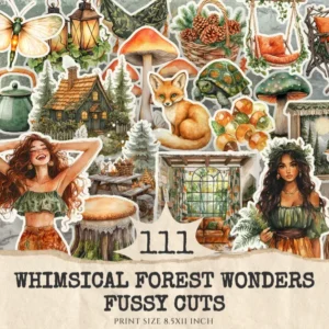 Whimsical Forest Wonders Fussy Cuts - Woodland, Forest, Animal, Collage sheets, Digital Sticker, Ephemera, Junk Journal Kit,Digital download
