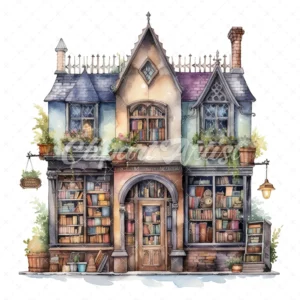 20 High-Quality Gothic Bookshop Clipart - Gothic bookshop digital watercolor JPG instant download for commercial use - Digital download