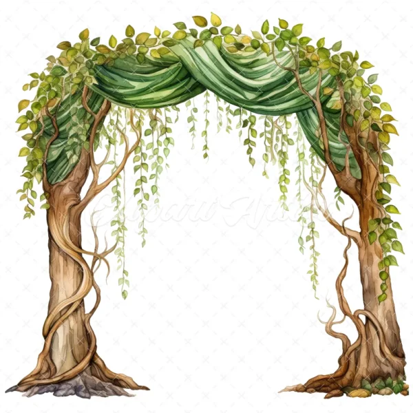 24 High-Quality Wedding Tree Arch Clipart - Tree arch digital watercolor JPG instant download for commercial use - Digital download