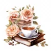 20 High-Quality Floral Coffee Books Clipart - Coffee books digital watercolor JPG instant download for commercial use - Digital download