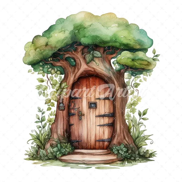 21 High-Quality Forest Fairy Doors Clipart - Forest fairy door digital watercolor JPG instant download for commercial use - Digital download