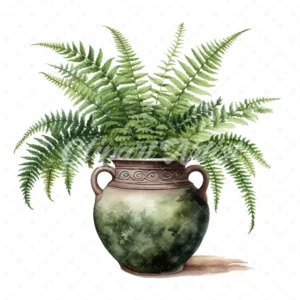 20 High-Quality Fern Antique Pot Clipart - digital watercolor JPG instant download for commercial use - Digital download