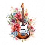 20 High-Quality Floral Guitars Clipart - digital watercolor JPG instant download for commercial use - Digital download