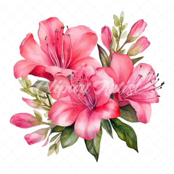 20 High-Quality Hot Pink Azalea Bouquet Clipart - Hot Azalea digital watercolor JPG instant download for commercial use - Digital download