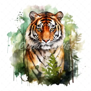20 High-Quality Forest Tiger Clipart - Forest tiger digital watercolor JPG instant download for commercial use - Digital download