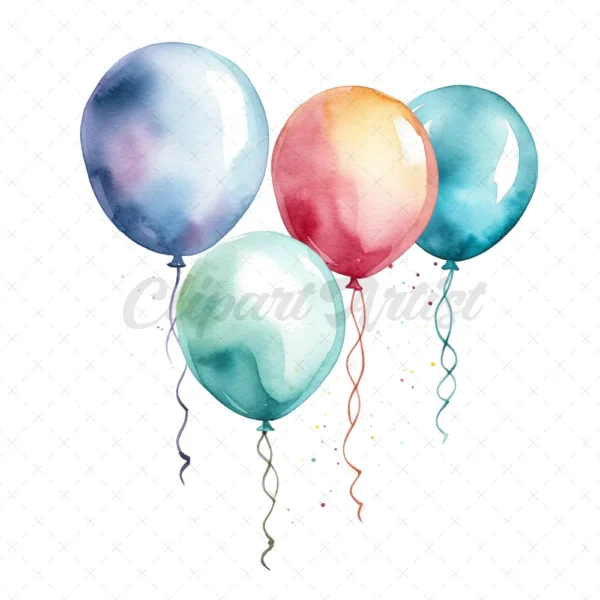 20 High-Quality Colorful Balloons Clipart - Colorful balloons digital watercolor JPG instant download for commercial use - Digital download