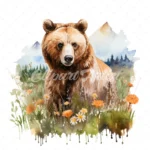 20 High-Quality Bear in a Meadow Clipart - Bear in a meadow digital watercolor JPG instant download for commercial use - Digital download