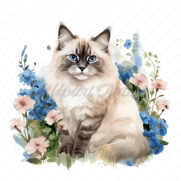 20 High-Quality Ragdoll Cats Clipart - Ragdoll cat digital watercolor JPG instant download for commercial use - Digital download