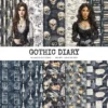Gothic Diary Seamless Patterns, Gothic halloween JPEG, Skull sigils pattern, Rose, Floral, Haunted repeating pattern,Digital scrapbook paper