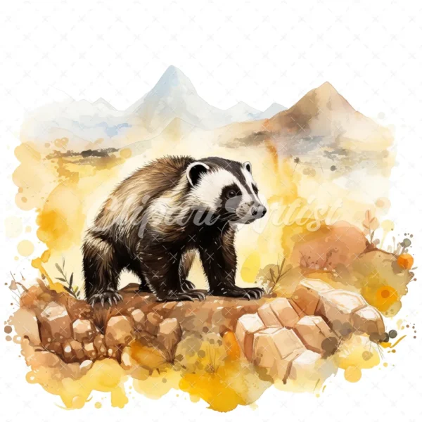 20 High-Quality Honey Badger Clipart - Honey badger digital watercolor JPG instant download for commercial use - Digital download