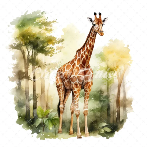 20 High-Quality Forest Giraffe Clipart - Forest giraffe digital watercolor JPG instant download for commercial use - Digital download