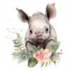20 High-Quality Baby Rhino Clipart - Baby rhino digital watercolor JPG instant download for commercial use - Digital download