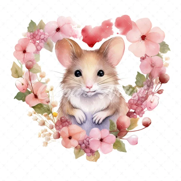 19 High-Quality Mouse in Heart Wreath Clipart - Mouse wreath digital watercolor JPG instant download for commercial use - Digital download