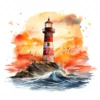 20 High-Quality Sunset Lighthouse Clipart - Sunset lighthouse digital watercolor JPG instant download for commercial use - Digital download