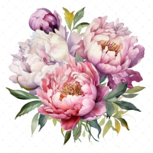 24 High-Quality Iridescent Peony Clipart - Iridescent peony digital watercolor JPG instant download for commercial use - Digital download