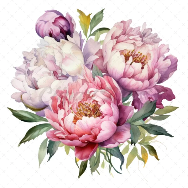 24 High-Quality Iridescent Peony Clipart - Iridescent peony digital watercolor JPG instant download for commercial use - Digital download