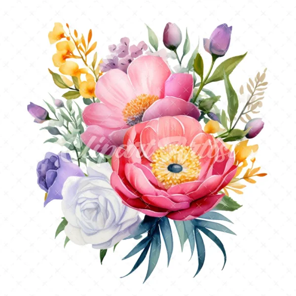 20 High-Quality Bouquet of Flowers Clipart - Bouquet of flower digital watercolor JPG instant download for commercial use - Digital download