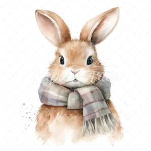 20 High-Quality Bunnies With Scarf Clipart - Bunny with scarf digital watercolor JPG instant download for commercial use - Digital download