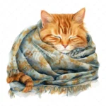 20 High-Quality Cat Sleeping in Shawl Clipart - Sleeping Cat digital watercolor JPG instant download for commercial use - Digital download