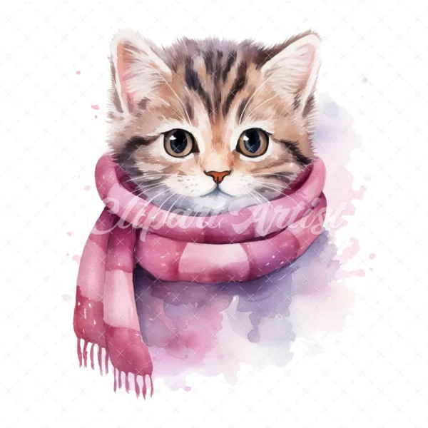 18 High-Quality Kittens With Scarf Clipart - Kittens scarf digital watercolor JPG instant download for commercial use - Digital download