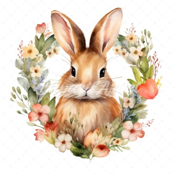 20 High-Quality Bunny in Heart Wreath Clipart - Bunny wreath digital watercolor JPG instant download for commercial use - Digital download