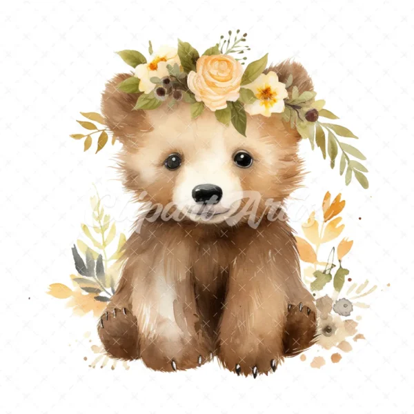 20 High-Quality Boho Cute Bears Clipart - Boho cute bears digital watercolor JPG instant download for commercial use - Digital download