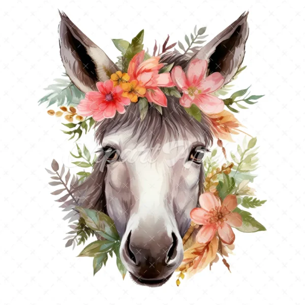 20 High-Quality Floral Donkey Clipart - Floral donkey digital watercolor JPG instant download for commercial use - Digital download