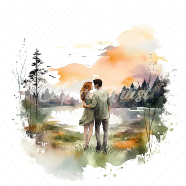 20 High-Quality Loving Couple Clipart - Loving couple digital watercolor JPG instant download for commercial use - Digital download