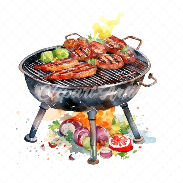 20 High-Quality BBQ Grill at Clipart - BBQ grill digital watercolor JPG instant download for commercial use - Digital download