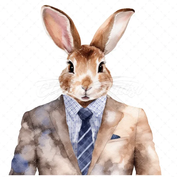 19 High-Quality Bunny in Suit Clipart - Bunny in suit digital watercolor JPG instant download for commercial use - Digital download