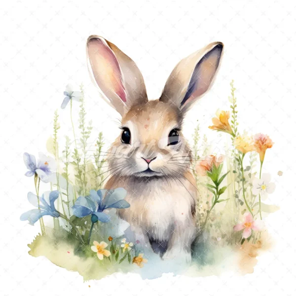 20 High-Quality Bunny in a Meadow Clipart - Bunny meadow digital watercolor JPG instant download for commercial use - Digital download